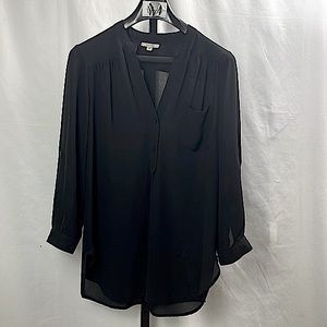 Anthropologie PleioneBlack Half Button Down Tunic Blouse, Size Small